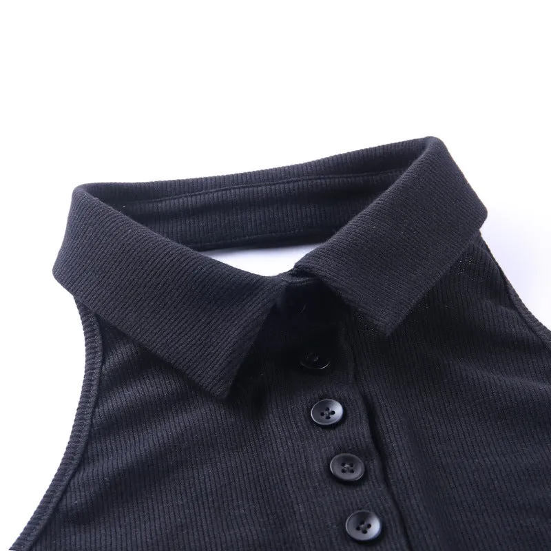 Solid-colored lapel stylish open umbilical top female bare-back small vest