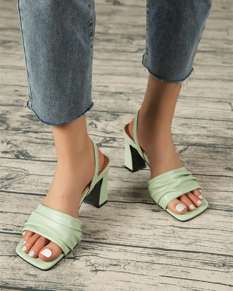 Square Toe Strap Back Sandals - Green