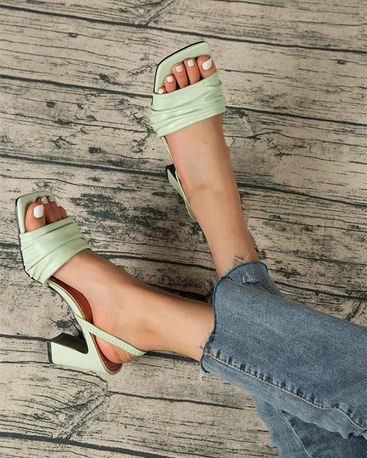 Square Toe Strap Back Sandals - Green