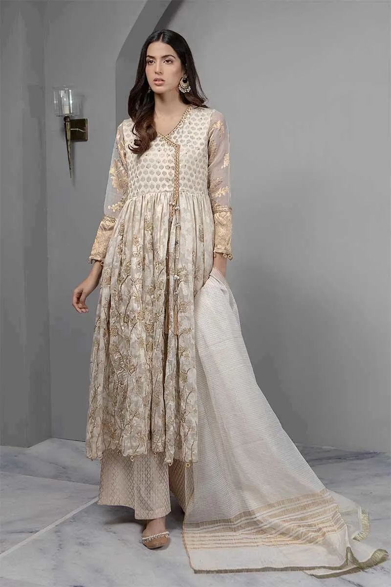 Stylish Angrakha Frock In White Color Model# P 1833