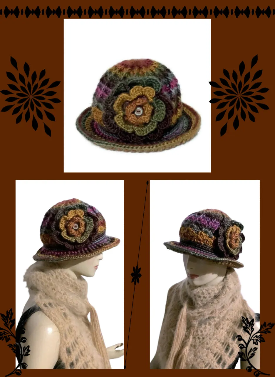 THE BROWN ÑUSTA  (an Inca princess in Quechua) HAT, handmade beanie, crochet hat, woman's size, cloché hat.