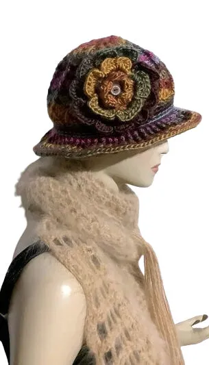 THE BROWN ÑUSTA  (an Inca princess in Quechua) HAT, handmade beanie, crochet hat, woman's size, cloché hat.