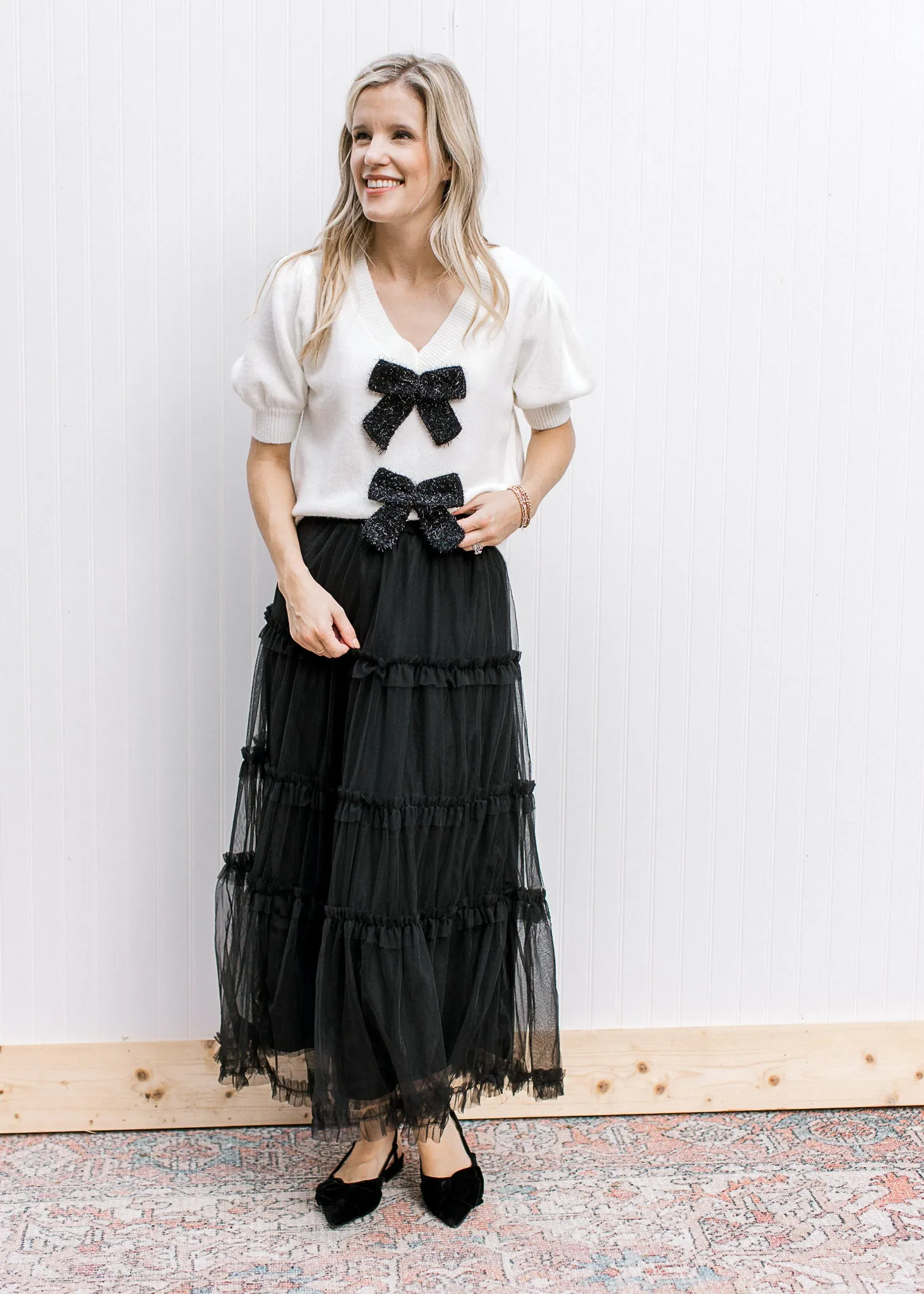 Tulle Mesh Ruffle Midi Skirt
