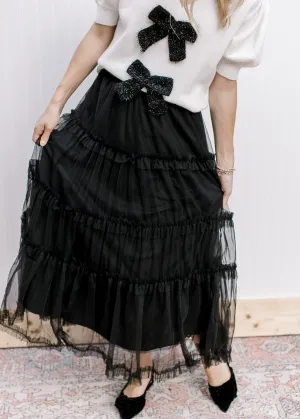 Tulle Mesh Ruffle Midi Skirt