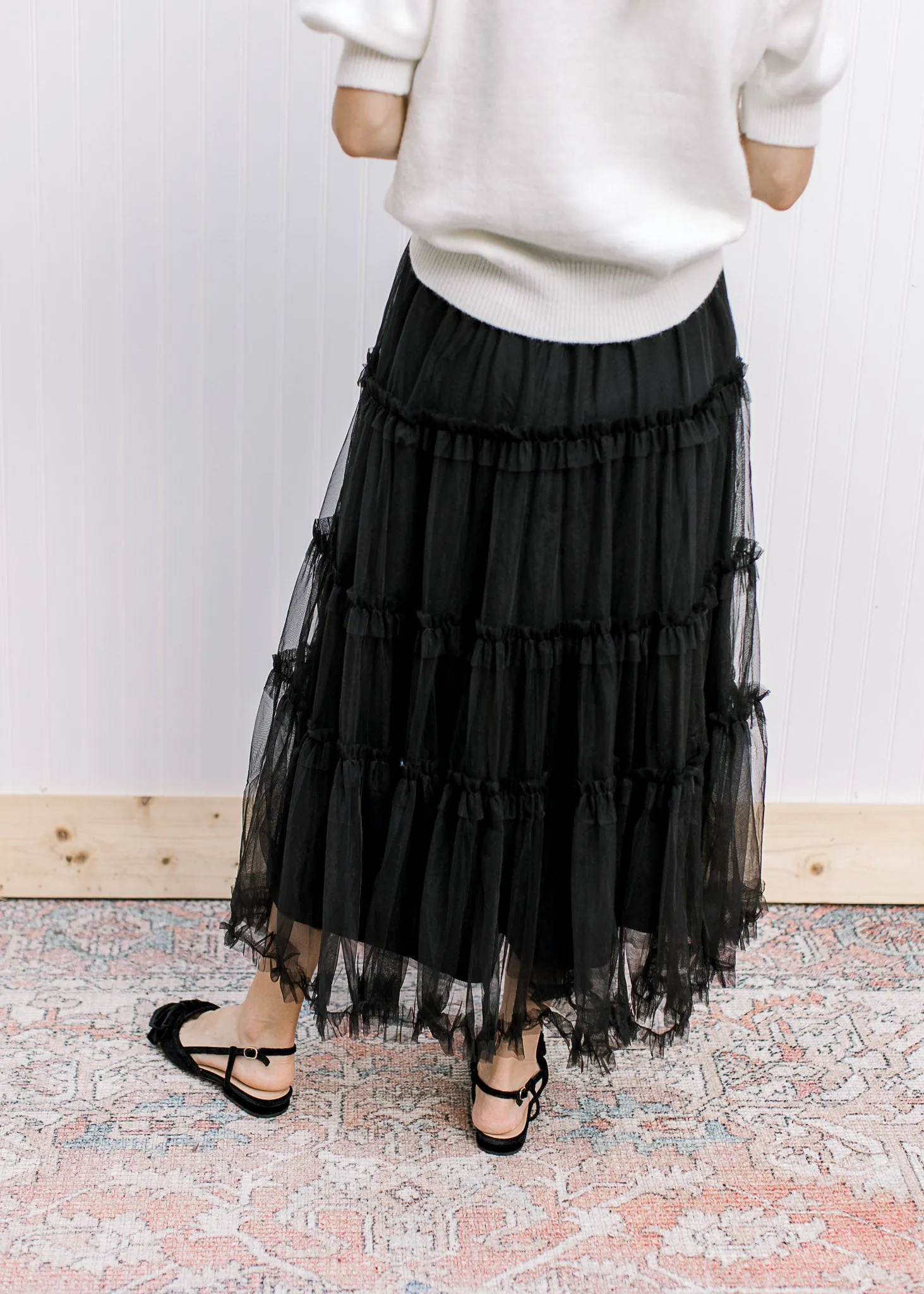 Tulle Mesh Ruffle Midi Skirt