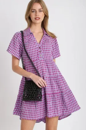 Umgee Check Yes Mini Dress in Red-Violet