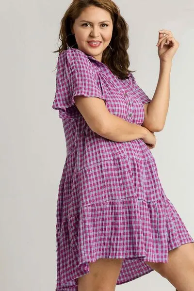 Umgee Check Yes Mini Dress in Red-Violet