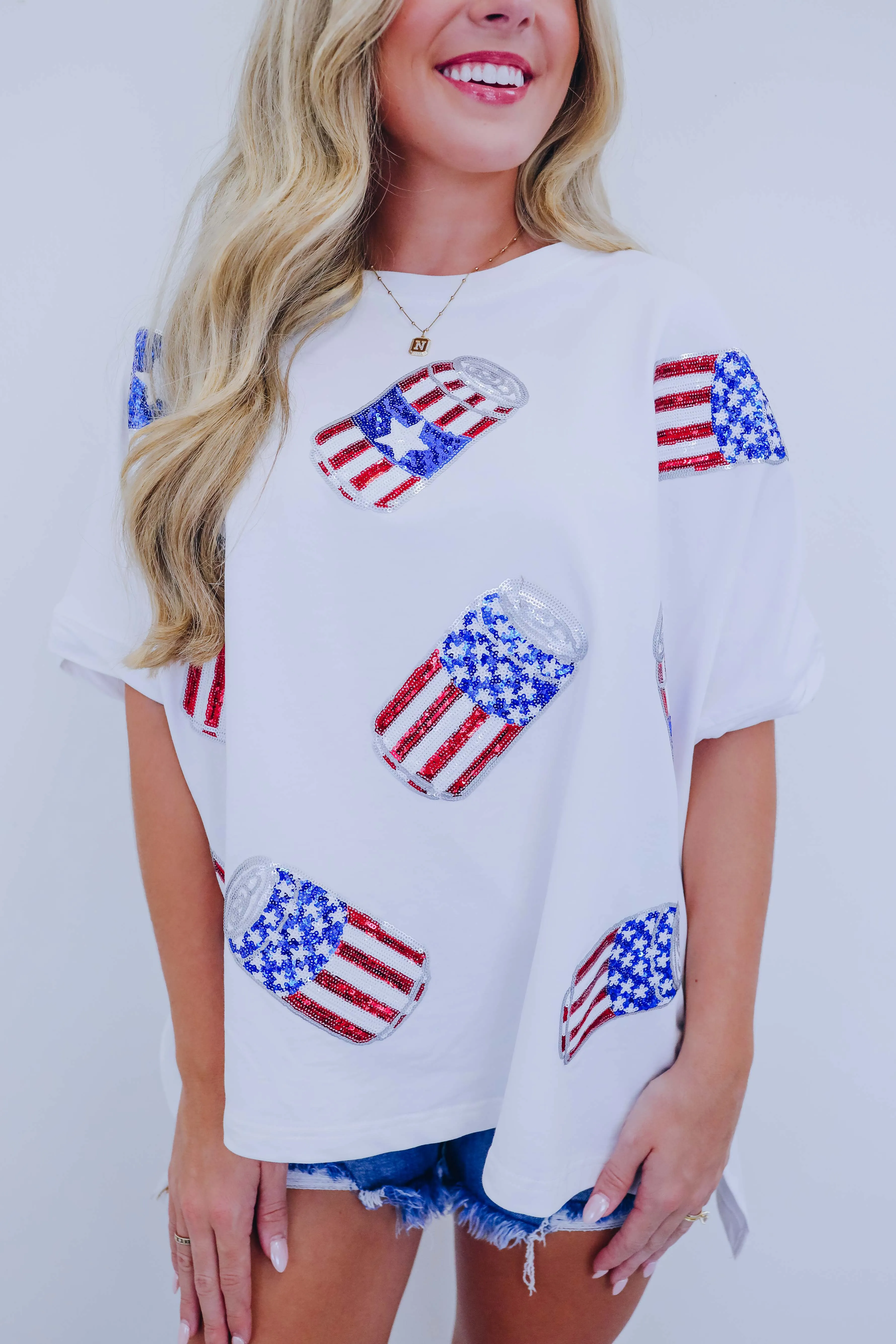 USA Can Sequin Graphic Top