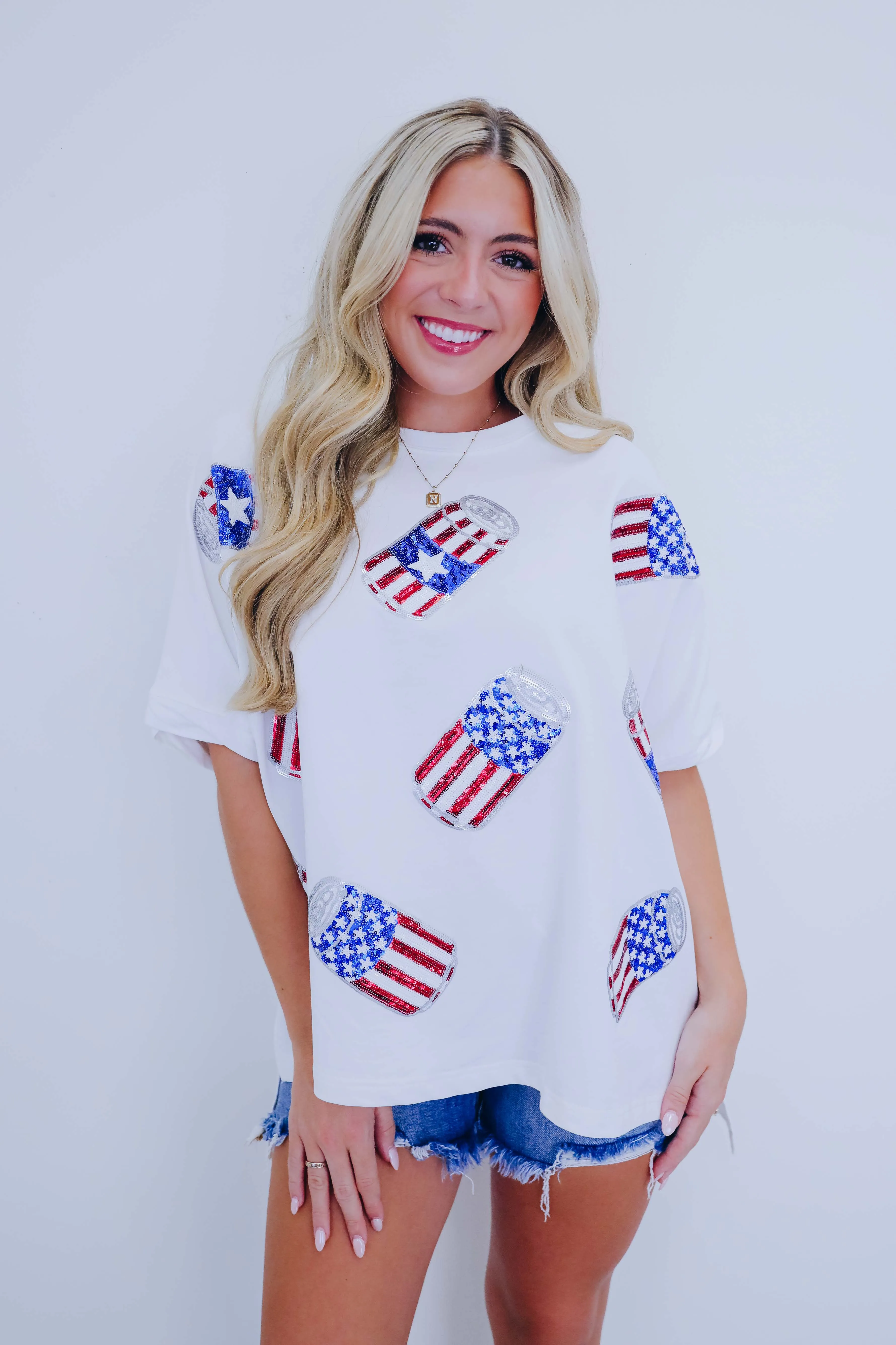 USA Can Sequin Graphic Top