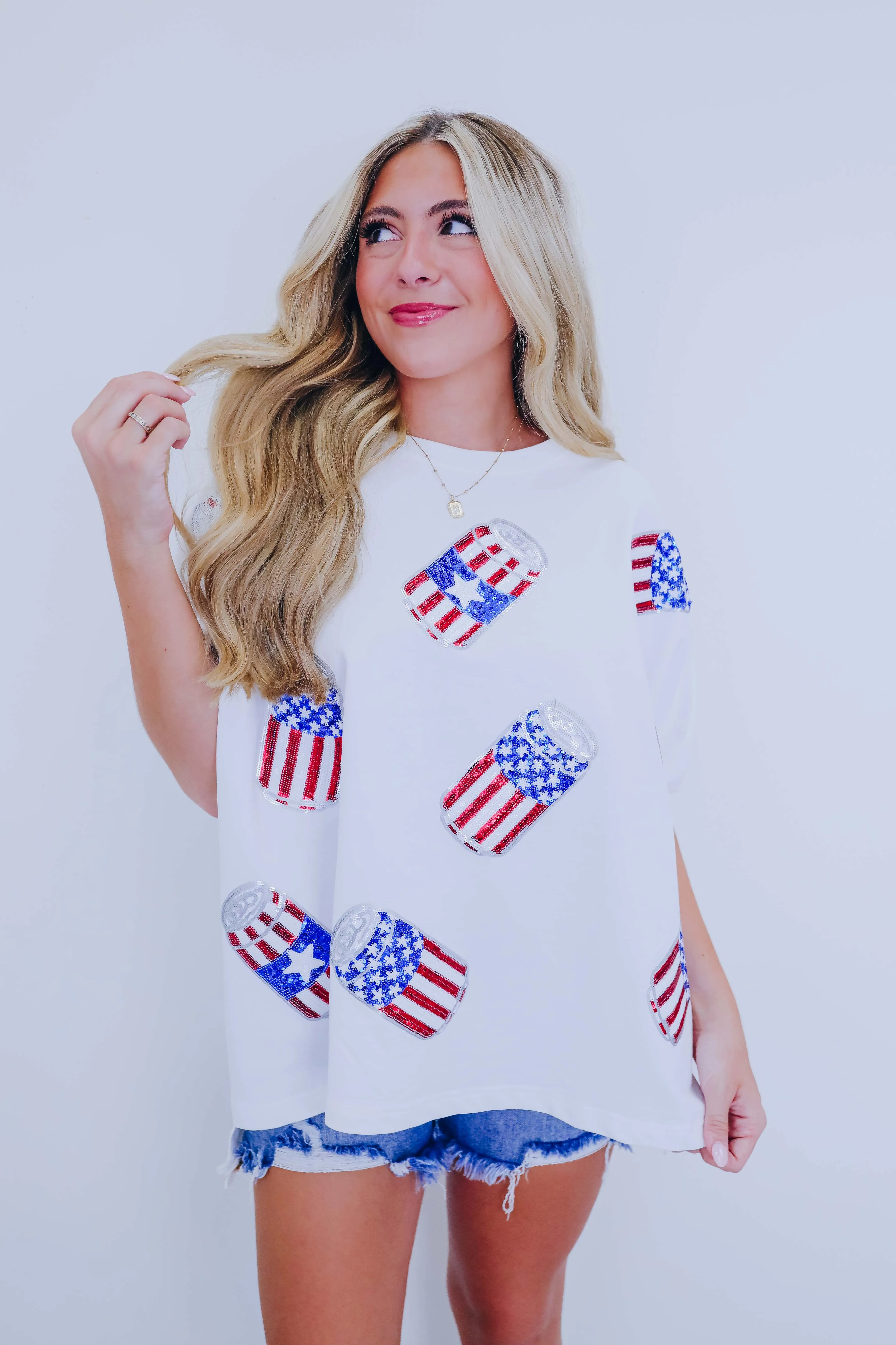 USA Can Sequin Graphic Top