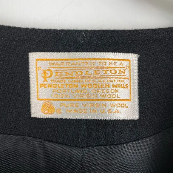 VTG Pendleton 100% Pure Virgin Wool Black Blazer Cropped Jacket Sz 10 Made in US