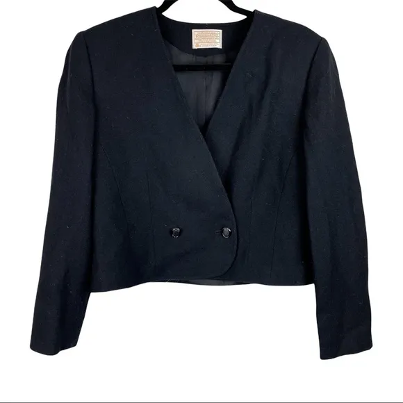 VTG Pendleton 100% Pure Virgin Wool Black Blazer Cropped Jacket Sz 10 Made in US