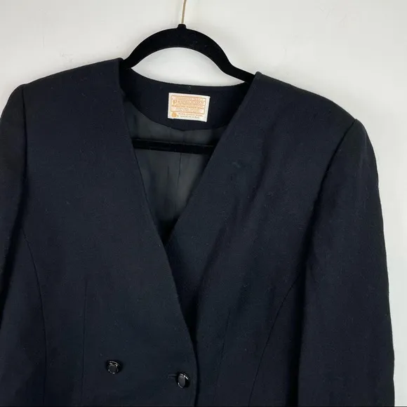 VTG Pendleton 100% Pure Virgin Wool Black Blazer Cropped Jacket Sz 10 Made in US