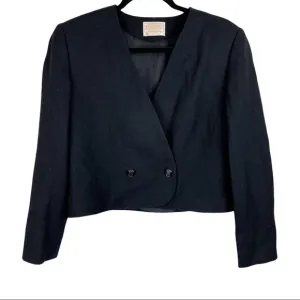 VTG Pendleton 100% Pure Virgin Wool Black Blazer Cropped Jacket Sz 10 Made in US