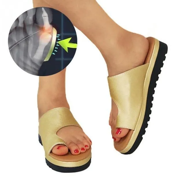 Women PU Leather Shoes Comfy Platform Flat Sole Ladies Casual Soft Big Toe Foot Correction Sandal