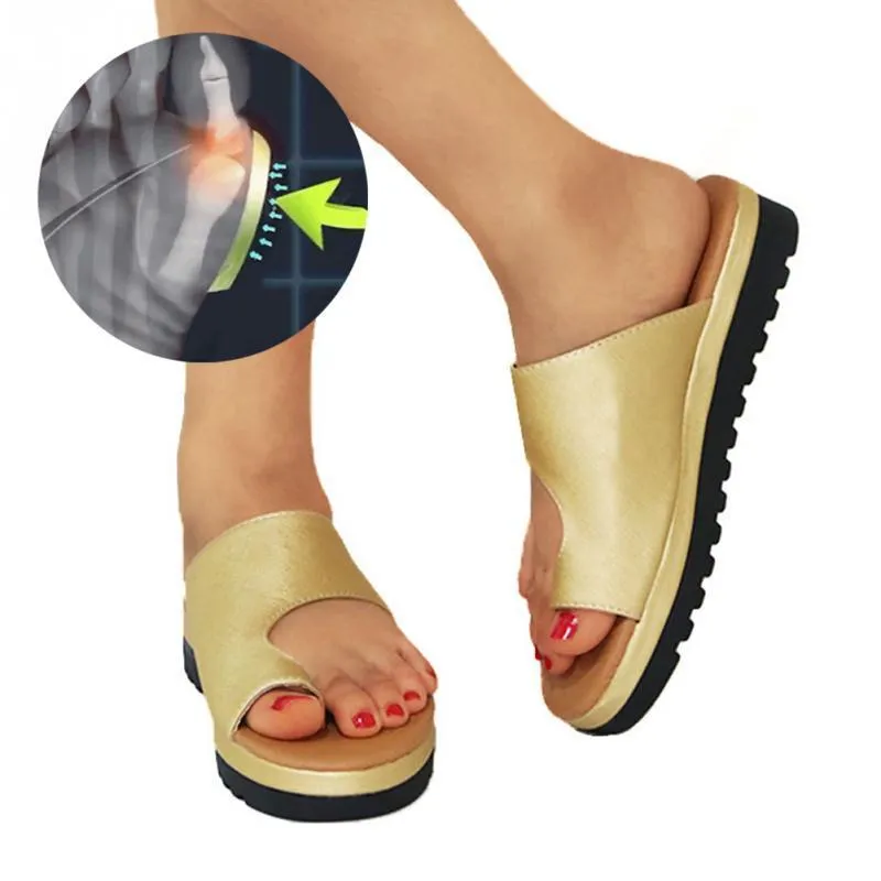 Women PU Leather Shoes Comfy Platform Flat Sole Ladies Casual Soft Big Toe Foot Correction Sandal