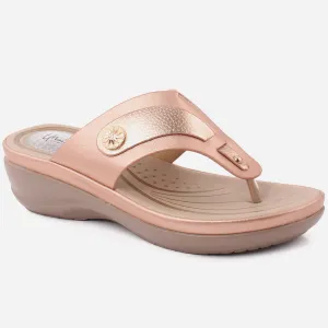 Women "EMERY" Round Metallic Stud Adorned Thong Comfort Wedge Slippers