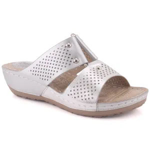 Women "REAGAN" Open Toe Perforated Wedge Slippers