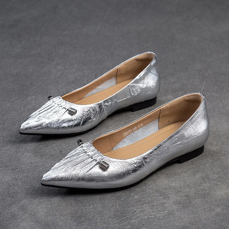 Women Stylish Soft Leather Fashion Pointed Toe Flats