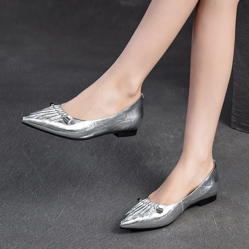 Women Stylish Soft Leather Fashion Pointed Toe Flats