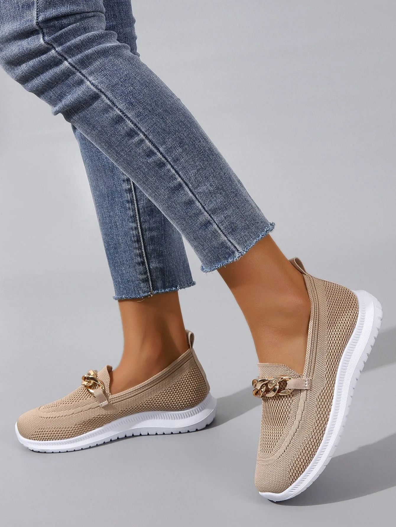 Women’s Casual Slip On Sneakers with Gold Chain Style | Perfect for Casual Days