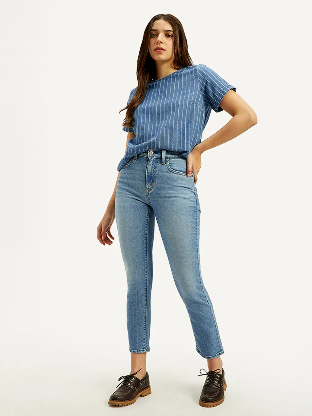 Women's Light Blue Skinny Fit High Rise Jeans