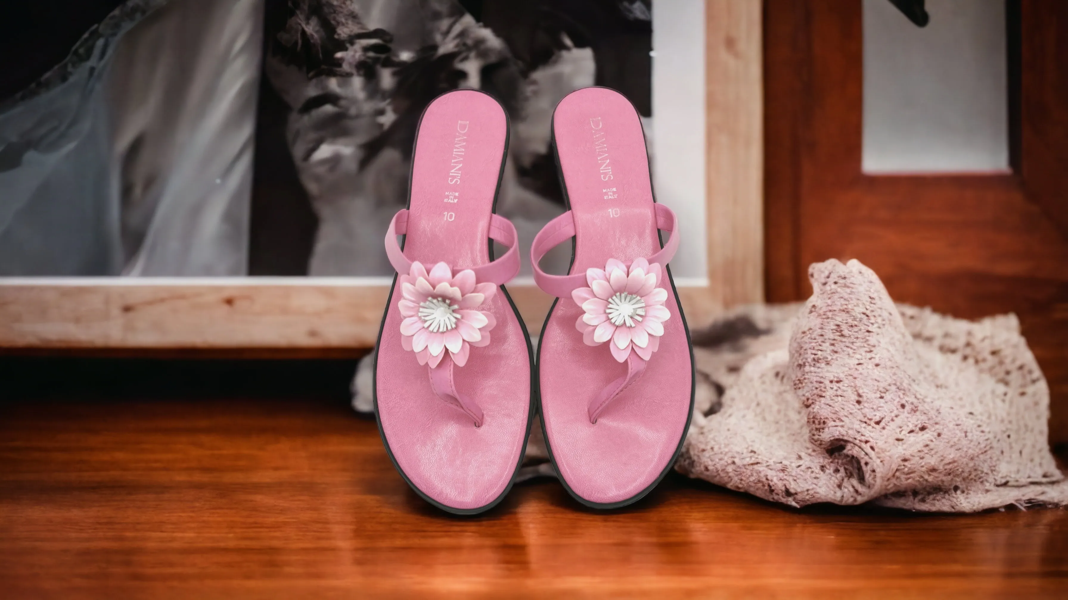 WOMENS SIZE 10 - DAMIAN'S, Pink Flower Sandals (Made in Italy) NWOB B9